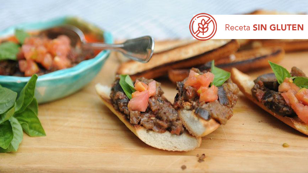 Montaditos de berenjena y tomate